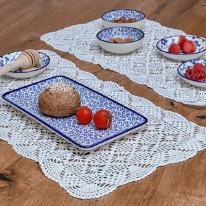 Set of 2 Rectangle White Cotton Knit Doily Tablecloth